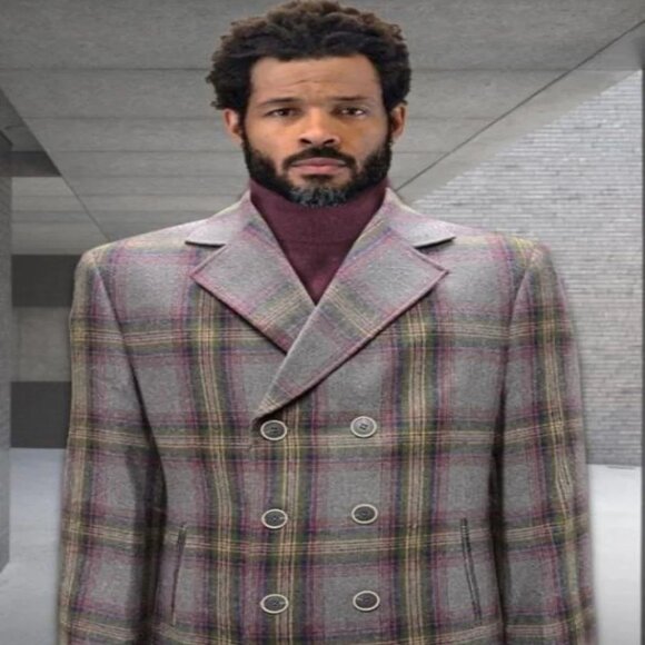 Mens Peacoat - Plaid Overcoats - Wool Carcoat Grey - Picture 1 of 2